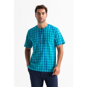 Eliş Şile Bezi Mint Kareli 3033 Kısa Kol Şile Bezi Zımbalı Erkek T-shirt