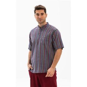 Eliş Şile Bezi Mor Çizgili 3072 Kısa Kol Şile Bezi Hakim Yaka Erkek Tshirt