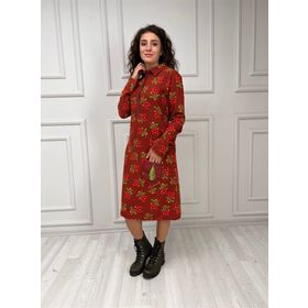 Eliş Şile Bezi Pazen Çiçek Desen Uzun Kol Midi Boy Şirin Bordo Elbise