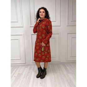 Eliş Şile Bezi Pazen Çiçek Desen Uzun Kol Midi Boy Şirin Bordo Elbise