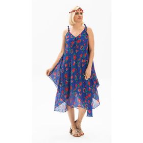 Eliş Şile Bezi Saks 6085 Askılı Vual Afrodit Midi Boy Elbise