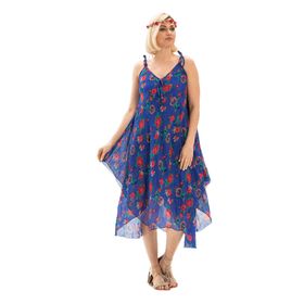 Eliş Şile Bezi Saks 6085 Askılı Vual Afrodit Midi Boy Elbise