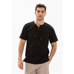 Eliş Şile Bezi Siyah 3003 Büyük Beden Kısa Kol Şile Bezi Zımbalı Erkek Tshirt