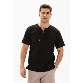 Eliş Şile Bezi Siyah 3003 Büyük Beden Kısa Kol Şile Bezi Zımbalı Erkek Tshirt