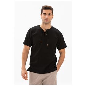 Eliş Şile Bezi Siyah 3003 Büyük Beden Kısa Kol Şile Bezi Zımbalı Erkek Tshirt