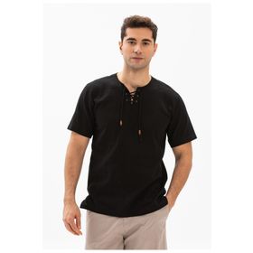 Eliş Şile Bezi Siyah 3003 Büyük Beden Kısa Kol Şile Bezi Zımbalı Erkek Tshirt
