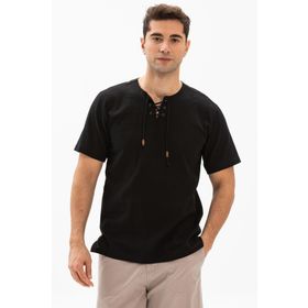 Eliş Şile Bezi Siyah 3003 Büyük Beden Kısa Kol Şile Bezi Zımbalı Erkek Tshirt