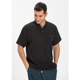 Eliş Şile Bezi Siyah 3003 Kısa Kol Şile Bezi Hakim Yaka Erkek Tshirt