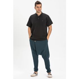Eliş Şile Bezi Siyah 3003 Kısa Kol Şile Bezi Hakim Yaka Erkek Tshirt