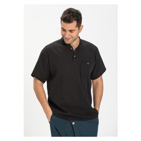 Eliş Şile Bezi Siyah 3003 Kısa Kol Şile Bezi Hakim Yaka Erkek Tshirt