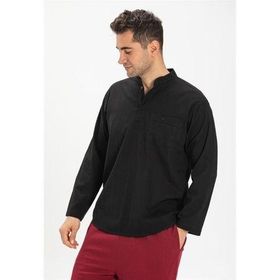 Eliş Şile Bezi Siyah 3003 Uzun Kol Şile Bezi Hakim Yaka Erkek Tshirt