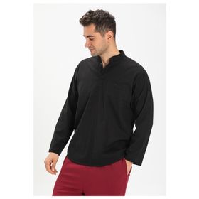 Eliş Şile Bezi Siyah 3003 Uzun Kol Şile Bezi Hakim Yaka Erkek Tshirt