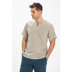Eliş Şile Bezi Taş 3031 Büyük Beden Kısa Kol Şile Bezi Bisiklet Yaka Erkek Tshirt