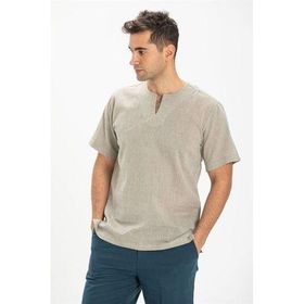 Eliş Şile Bezi Taş 3031 Büyük Beden Kısa Kol Şile Bezi Bisiklet Yaka Erkek Tshirt