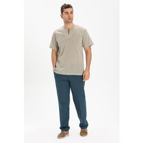 Eliş Şile Bezi Taş 3031 Büyük Beden Kısa Kol Şile Bezi Bisiklet Yaka Erkek Tshirt