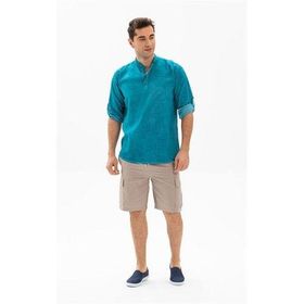 Eliş Şile Bezi Turkuaz 9013 Uzun Kol Şile Bezi Bodrum Erkek T-Shirt