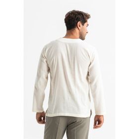 Eliş Şile Bezi Uzun Kol Şile Bezi Bisiklet Yaka Etnik Erkek Krem T-Shirt