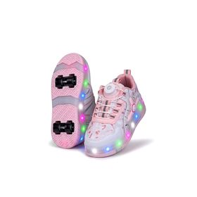 Elit EYL034 Pudra Rgb LED Çocuk Işıklı Çıkarılabilir Tekerlekli Paten Ayakkabı