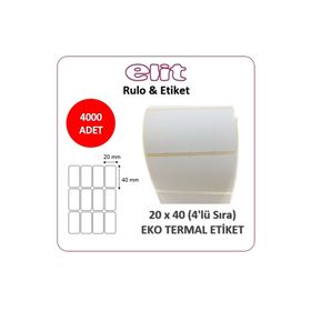 Elit Rulo 20x40 4000 Adet 4'lü Termal Barkod Etiketi