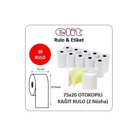 Elit Rulo 75 mmx20 m 10 Adet Çift Nüsha Pos Rulo