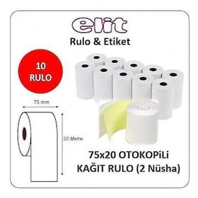 Elit Rulo 75 mmx20 m 10 Adet Çift Nüsha Pos Rulo