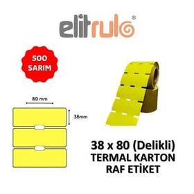 Elit Rulo Sarı 38x80 mm 500 Adet Delikli Termal Karton Raf Etiketi