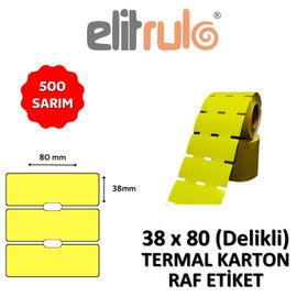 Elit Rulo Sarı 38x80 mm 500 Adet Delikli Termal Karton Raf Etiketi
