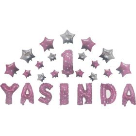 Elitetime Folyo 1 Yaşında Yıldızlı Set 16İnç Pembe P1 Balon