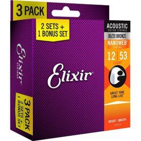 Elixir 12-53 Nanoweb 80/20 Bronze 3'lü Set Akustik Gitar Teli