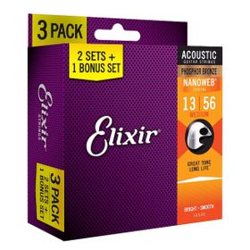 Elixir 13-56 Nanoweb 3'lü Set Akustik Gitar Teli