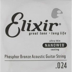Elixir 14124 24 Nanoweb Phosphor Bronze Tek Akustik Gitar Teli