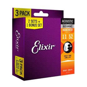 Elixir 16538 11-52 Nanoweb Bronze 3'lü Akustik Gitar Teli