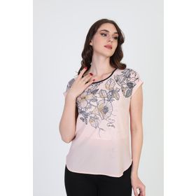 Ella 5010065 Pudra Camelia Kadın Çiçek Desenli Bluz