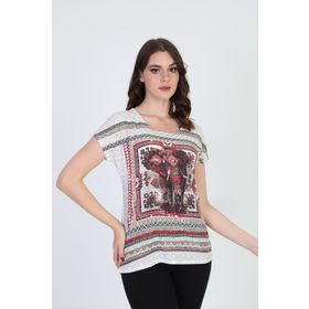 Ella 5010071 Ekru Camelia Kadın Etnik Desenli Bluz