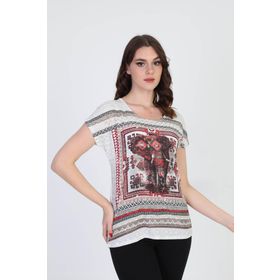 Ella 5010071 Ekru Camelia Kadın Etnik Desenli Bluz