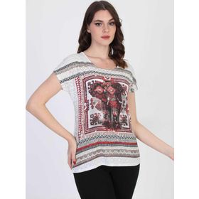 Ella 5010071 Ekru Camelia Kadın Etnik Desenli Bluz