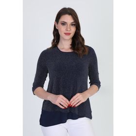 Ella Camelia 042 Asimetrik Tül Detaylı Lacivert Kadın Bluz
