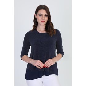 Ella Camelia 042 Asimetrik Tül Detaylı Lacivert Kadın Bluz