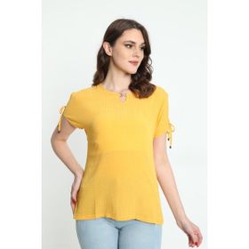 Ella Camelia 19E008 Yaka ve Kol Detaylı Desenli Sarı Kadın Bluz