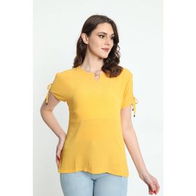 Ella Camelia 19E008 Yaka ve Kol Detaylı Desenli Sarı Kadın Bluz