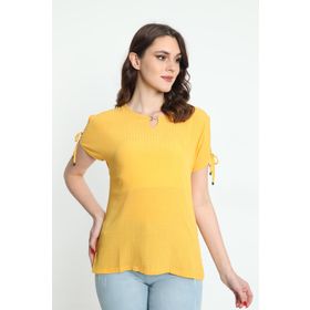 Ella Camelia 19E008 Yaka ve Kol Detaylı Desenli Sarı Kadın Bluz