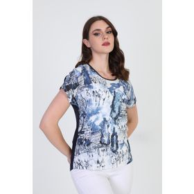 Ella Camelia 19E034 Desenli Kısa Kol Lacivert Kadın Bluz