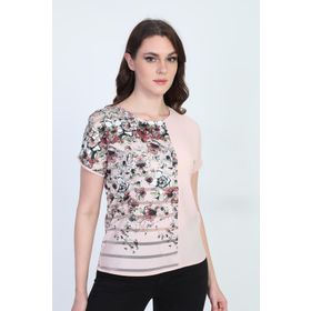 Ella Camelia 19E051 Blok Desenli Transparan Detaylı Pudra Kadın Bluz