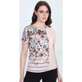 Ella Camelia 19E051 Blok Desenli Transparan Detaylı Pudra Kadın Bluz