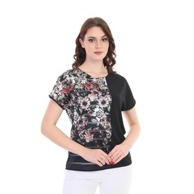Ella Camelia 19E051 Blok Desenli Transparan Detaylı Siyah Kadın Bluz