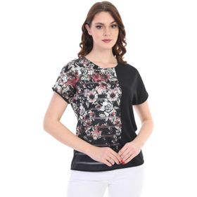 Ella Camelia 19E051 Blok Desenli Transparan Detaylı Siyah Kadın Bluz