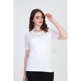 Ella Camelia 19E056 Taş Detaylı Ekru Kadın Bluz