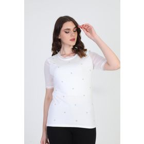 Ella Camelia 19E056 Taş Detaylı Ekru Kadın Bluz