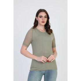 Ella Camelia 19E056 Taş Detaylı Haki Kadın Bluz