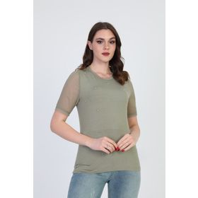 Ella Camelia 19E056 Taş Detaylı Haki Kadın Bluz